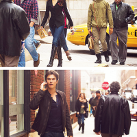 In the upcoming episode “Because the Night,” Damon takes Elena on an adventure to New York City in an effort to get her mind off of recent events. Judging from our exclusive first look from the episode, it appears that Elena has gotten a new look on her trip by adding some red streaks and stylish new waves to her tresses.